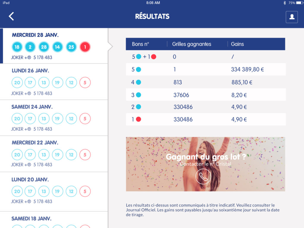 page application tablette Loto FDJ