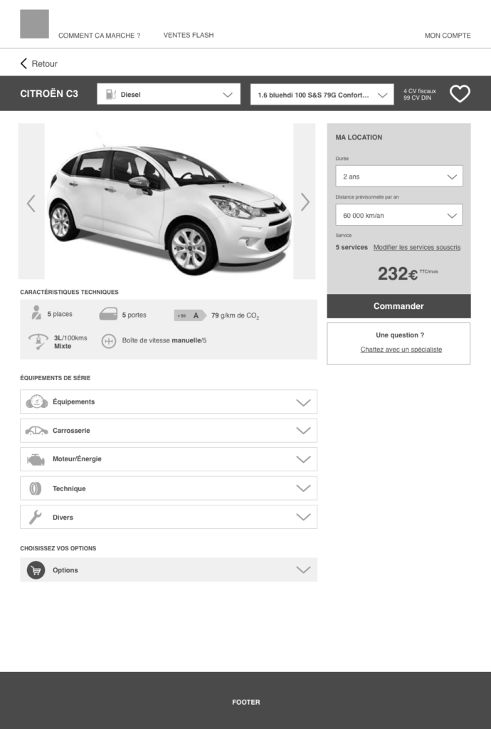wireframe site web My car Lease Natixis