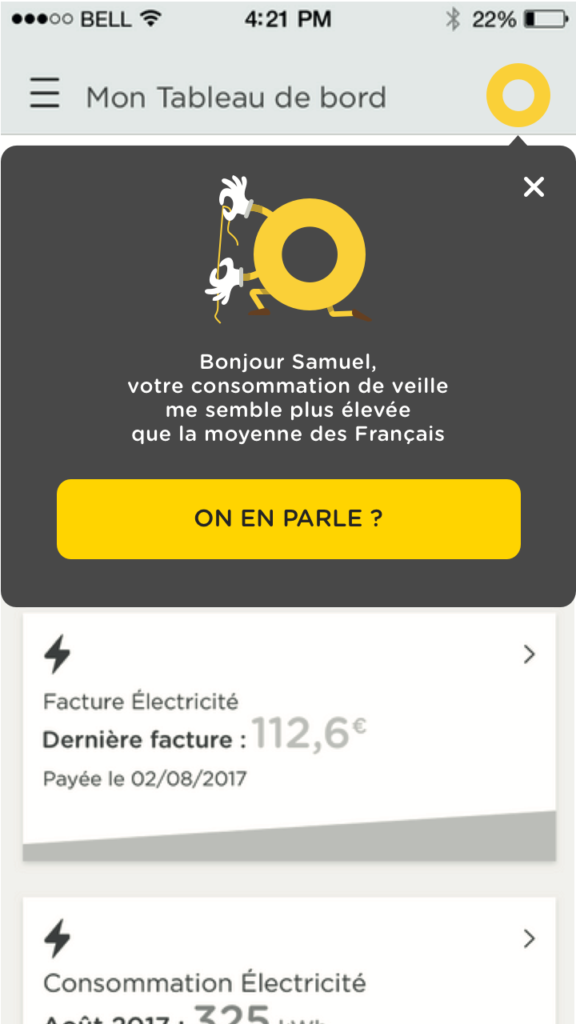 page accueil application mobile Direct Energie