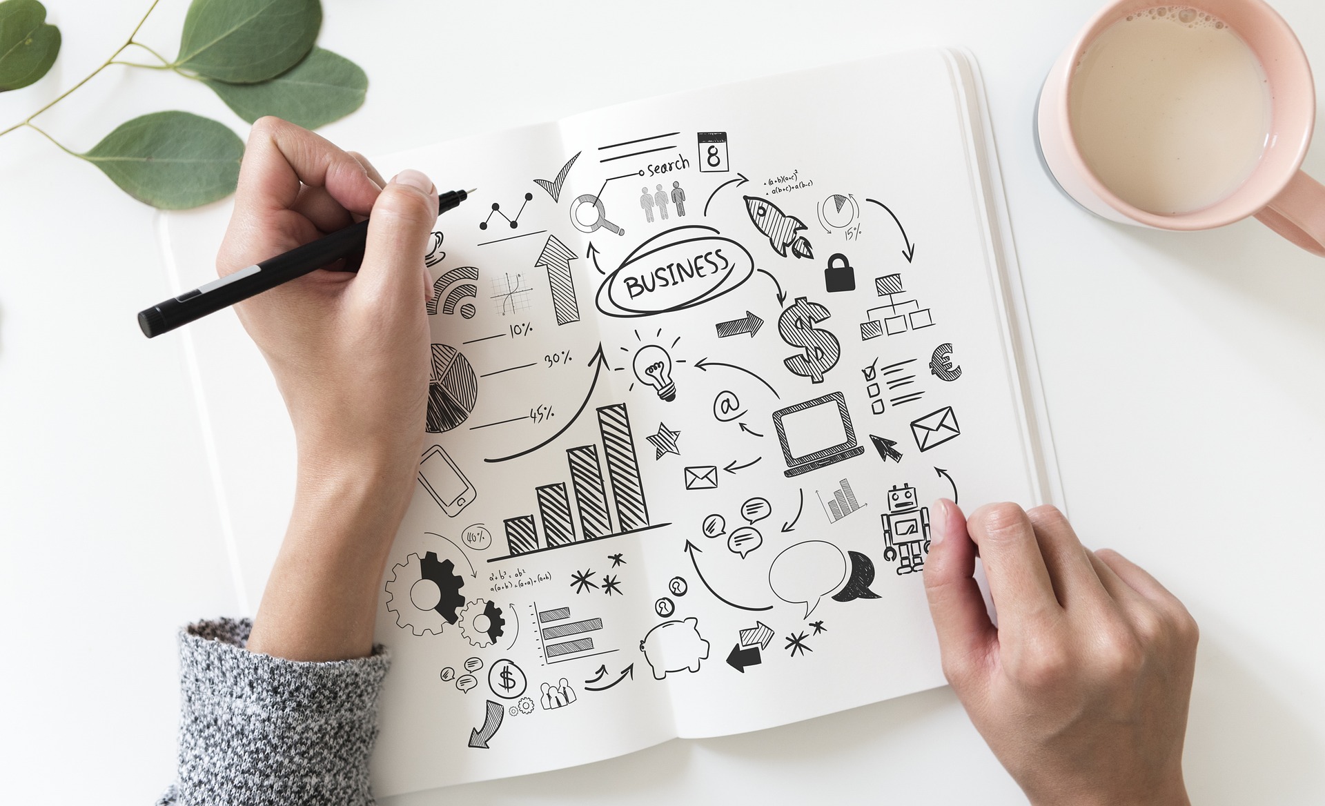 carnet avec dessins de business