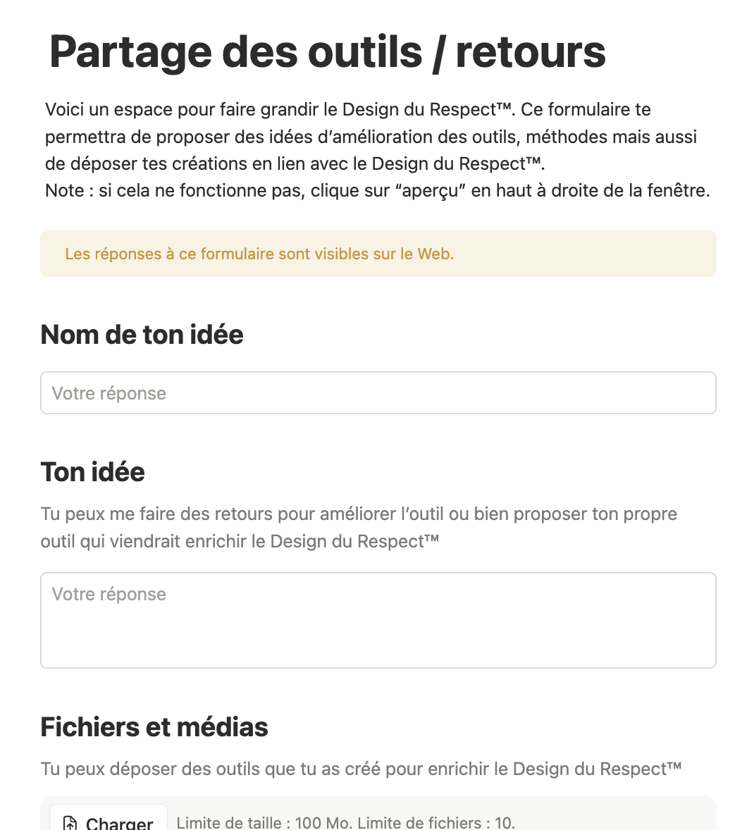 formulaire de contribution au design du respect